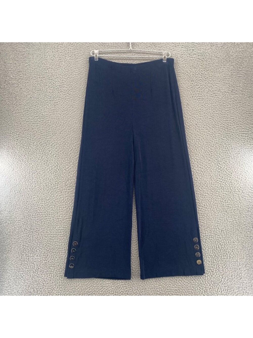 Chicos Pants Womens 1 US Medium Navy Travelers Wide Leg Ankle Stretch Button